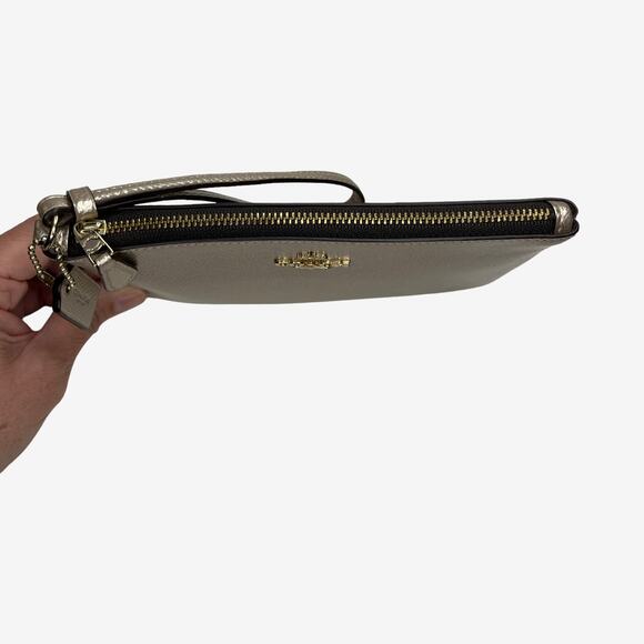 Coach Metallic Leather Large Corner Zip Wristlet Gold Pebbled Leather - Picture 6 of 15